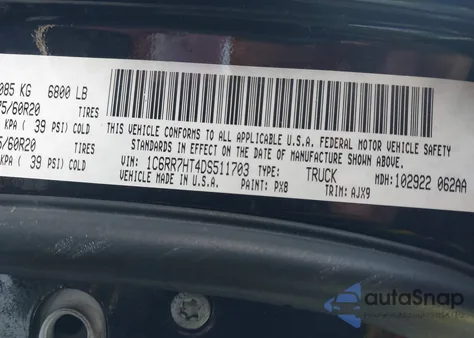 2013 Ram 1500 Sport из США, поврежденный, VIN 1C6RR7HT4DS511703